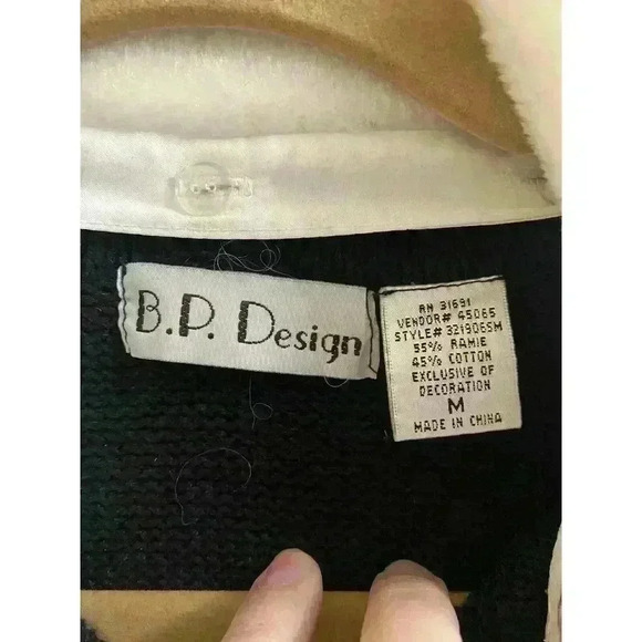 Vintage BP Design Black Beaded Christmas Snow Globe Full Zip Sweater Faux Fur M - Picture 6 of 12